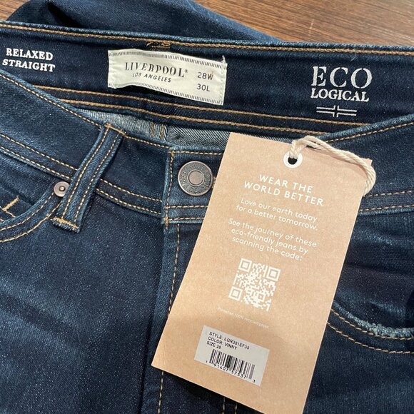 NWT Liverpool Men's 28x30 Relaxed Straight Jean Stretch Vinny Dark Wash Denim - Picture 2 of 10